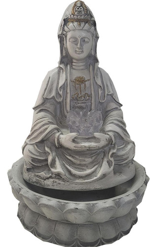 Fonte De Água Kuan Yin Com Flor De Lotus E Luz Colorida