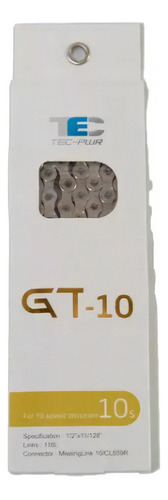 Cadena 11/128 Tec Gt10 10 Pasos Para Bicicleta Color Plateado