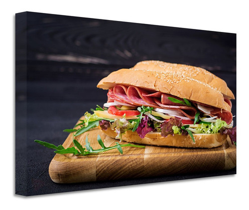 Cuadro Sándwich Torta Baguette Canvas Grueso 90x60 Sdh2