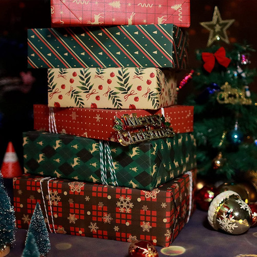 8 Hojas De Papel Para Envolver Regalos, Para Navidad, Cumple