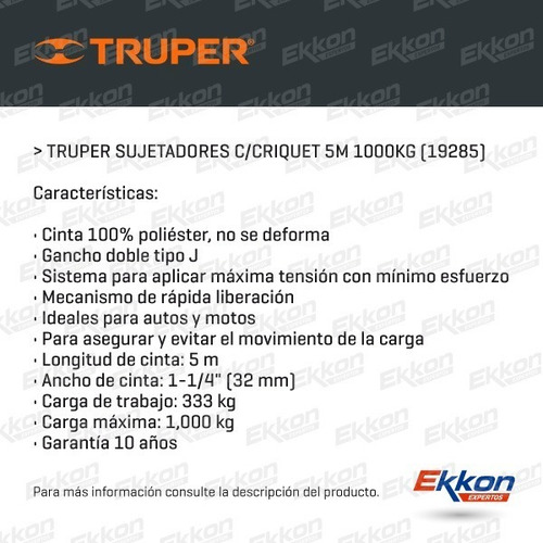 Par De Cintas De Amarre Zunchos Truper Crique 5 Mts 1000 Kg
