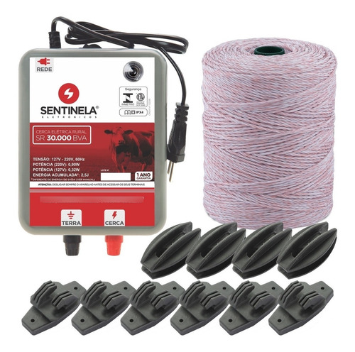 Kit Cerca Elétrica Rural Eletrificador 500m Fio Isolador W  