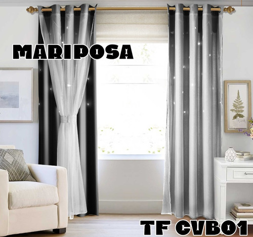 Cortinas Romantica Con Visillo 2 Paños Mariposa 230x140cm