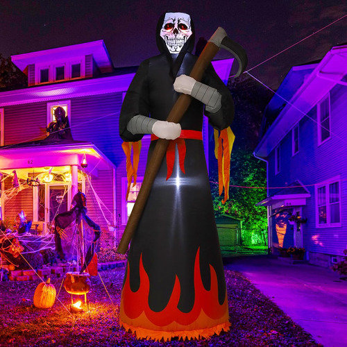 Grim Reaper Inflable Para Halloween, 8 Pies, Con Luces Led