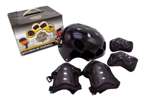 Capacete Infantil Com Kit De Proteção Preto Para Esportes Tamanho M