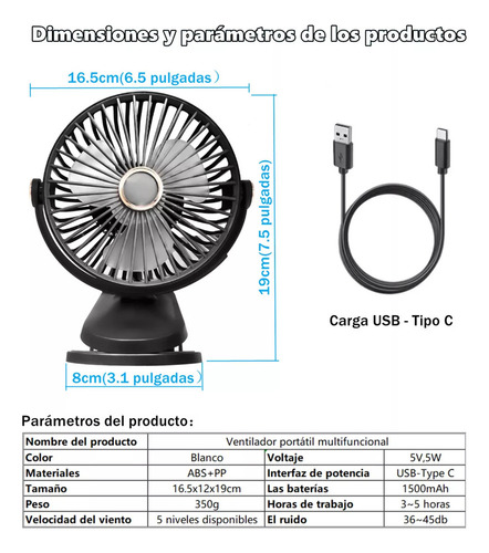 Ventilador De Escritorio Con Luz De Noche Y Clip Aspas