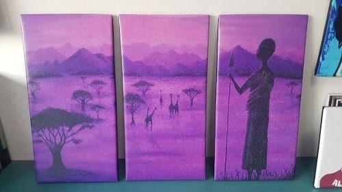 Cuadro 80x120cm Paisaje Mujeres Africanas Violeta