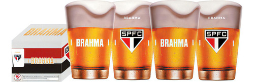 Conjunto 4 Copos Licenciados Brahma Do São Paulo Spfc 350ml Cor Transparante