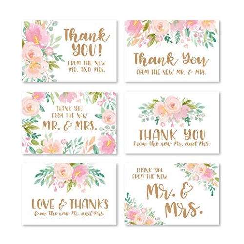 24 Tarjetas De Agradecimiento De Boda Diseño Floral Ac...