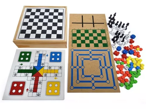 Jogo 5 Em 1 Dama-Dominó-Trilha-Velha-Ludo - Alegria Brinquedos