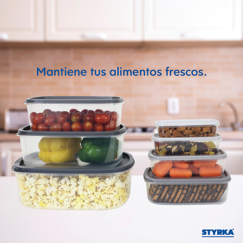 7 Contenedores De Plástico Toppers Rectangular 14 Color Gris