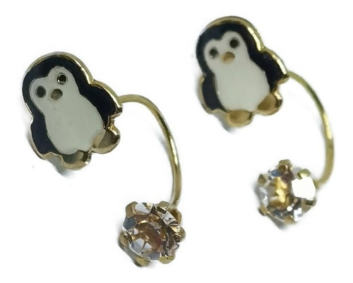 Aretes De Pinguino Y Zirconia Tipo Telefono Oro Laminad