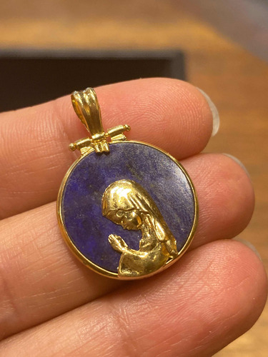 Luli  Medalla Oro 18k Lapis Lazuli Virgen Niña 19mm