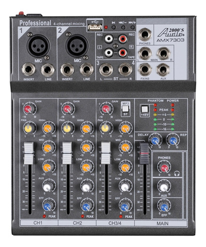 Audio2000's Amx7303- Mezclador De Audio Profesional De Cuatr
