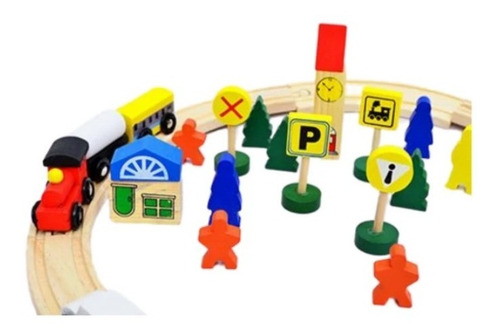 Pista De Trenes De Madera 48 Piezas