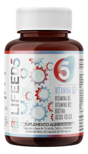 Suplemento Alimenticio Complejo B Vitaminas B3 B5 B12 Biotina Acido Folico Lifeed5 60 Cápsulas