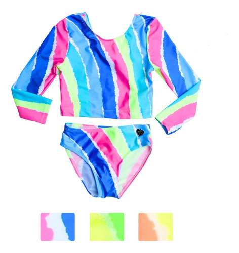 Traje De Baño Bikini Manga Larga Para Niñas Tallas 10-16