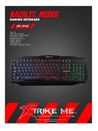 Imagen 3 de 3 de Teclado Gamer Alámbrico Xtrike-me Modelo Kb-302