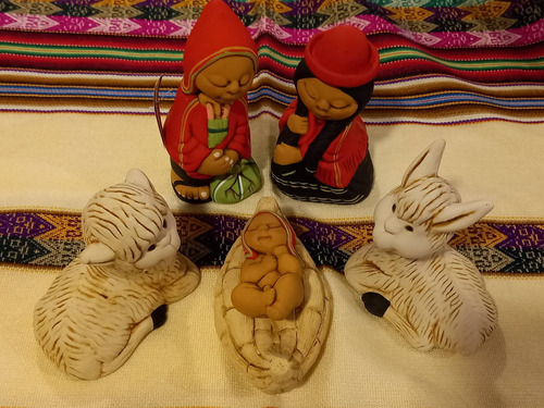 Nacimiento Pesebre Navidad Mapuche / Andino 14 Cms,ceramica