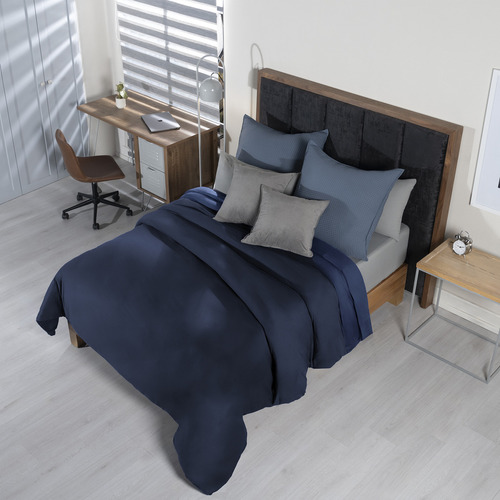 Funda De Duvet Para Edredon Matrimonial / Queen Size Azul Marino Vianney 2 Vistas