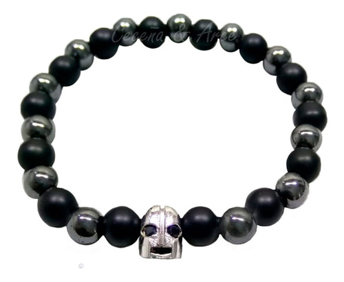 Pulsera De Piedra Natural Metálica Para Hombre Casco Robot