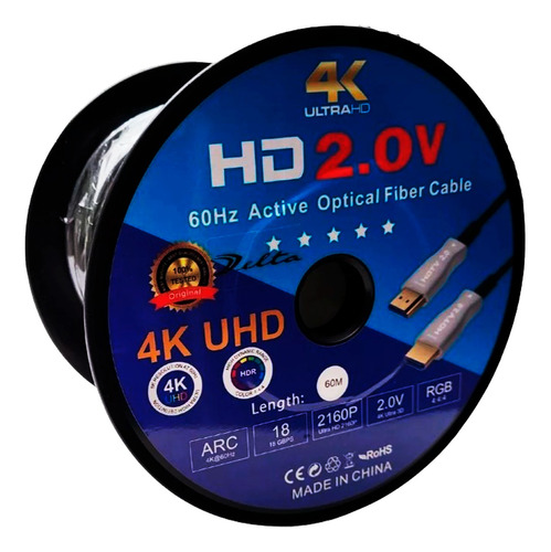 Cable De Video De Fibra Optica Delta 4k Hdmi V2.0 De 80mts.