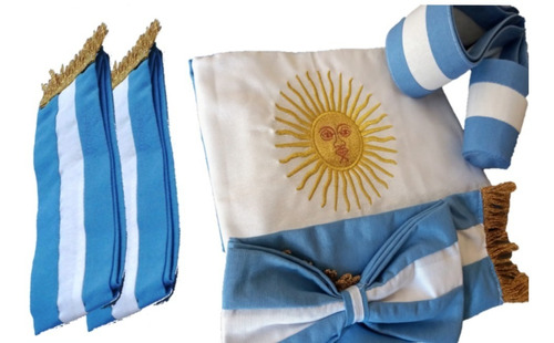 Imagen 1 de 7 de Juego Bandera Jardín Argentina Con Moño, Tahalí Y Dos Bandas
