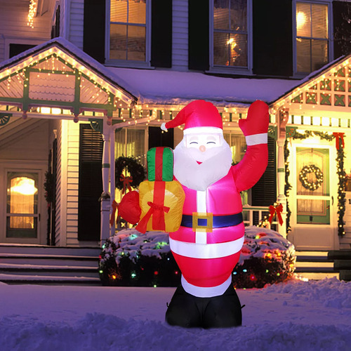 Inflable Navideño Santa Claus Con Decoración Luces Led 1.5m