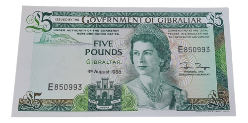 Billetes Mundiales:gibraltar 5 Libras Año 1988 Billete Nuevo