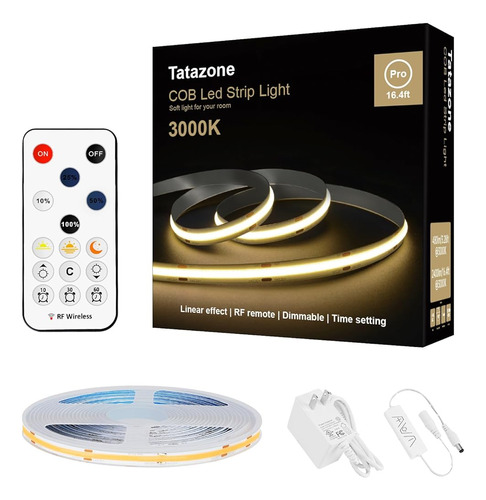 Tatazone White Cob Led Strip Lights Con Rf Remote, 16.4ft 30