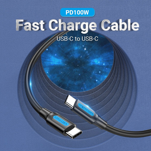 Cable Tipo C A Tipo C Vention Carga Rapida 20v 5a 100w 1m Negro