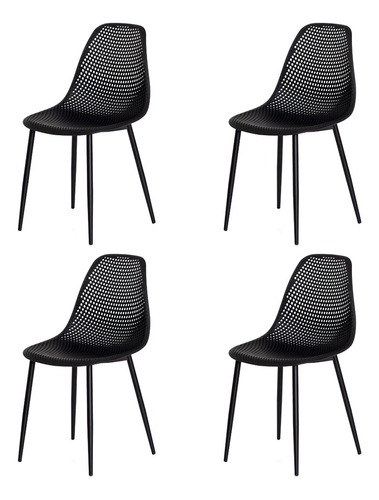 Imagem 1 de 6 de Kit 4 Cadeiras Ana Base Metal Galvanizado Preta Sala Cozinha