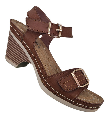 Sandalias Mujer Comoda Con Tacon Primavera Verano Café 3077 