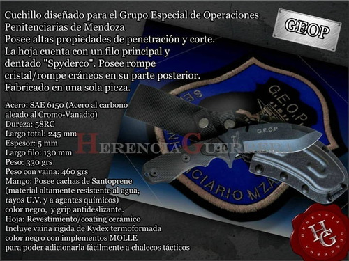 Imagen 2 de 8 de Cuchillo Yarara Geop Tactico Con Vaina Rigida Kydex