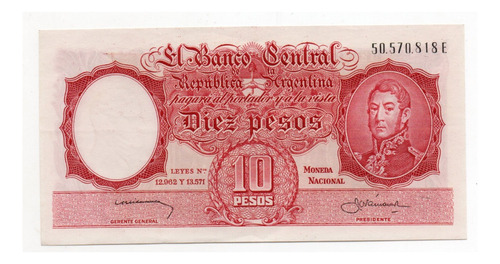 Billete Argentina 10 Pesos Moneda Nacional Bottero 1961 Ex+