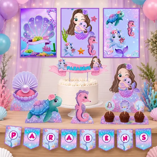 Kit Festa Fundo Do Mar Lilás /menina Só Um Bolinho 35 Pcs