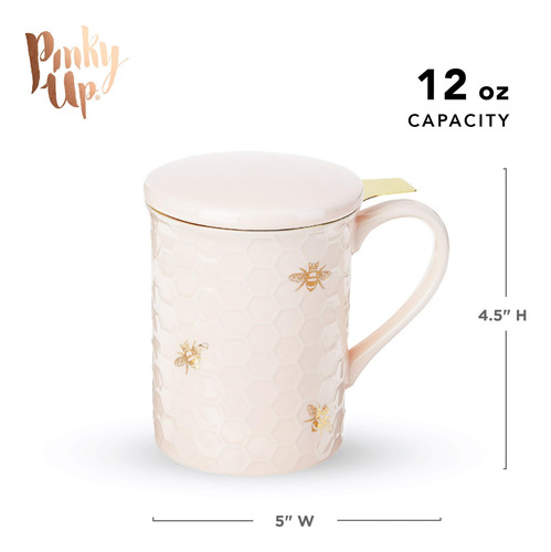 Taza De Cerámica Pinky Up Annette Con Infusor Y Tapa 12 Oz Rosa Nido De Abeja Nombre Del Diseño