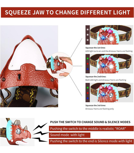 Linterna Frontal Led, Linterna De Dinosaurio De Con Diademas