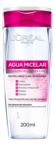 Agua Micelar L'Oréal Paris Hidra Total 5 solución de limpieza 5 en 1 X 200ml para todo tipo de piel incluso piel sensible