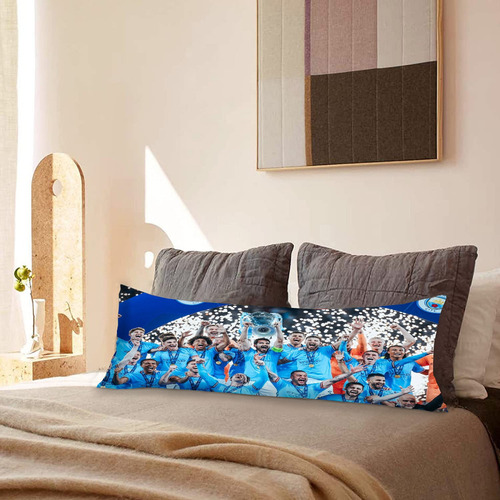 Cojin Almohada Larga Manchester City Campeón 2023 35x100cm Diseño De La Tela Lisa