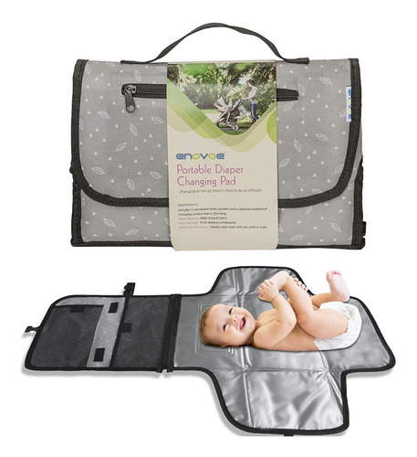 Cambiador De Pañales Portátil Impermeable Con Almohada Enovo Color Gris