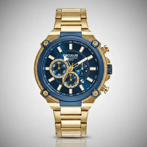 Relógio Seculus Masc Cronógrafo Azul/dourado 77272gpsvla2