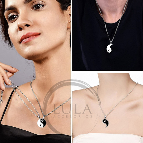 Imagen 2 de 8 de Set 2 Collar Yin Yang Cadenas Acero Parejas Para Compartir