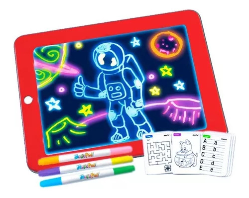 Tableta Para Dibujar Y Escritura Con3 Marcadores Y Luz Led Color Rojo