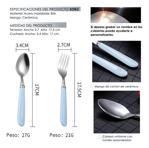Soku Cubiertos Niños Personalizado Lonche Escuela Viaje Pic Color Azul claro