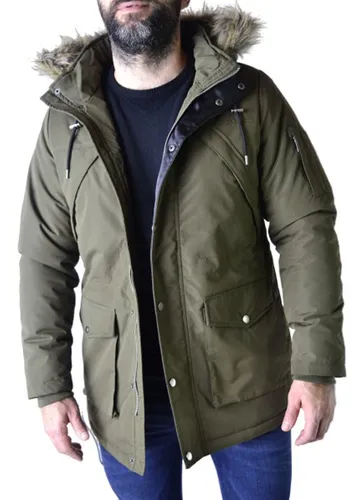 Campera Parka Impermeable Verde Negra Hombre The Big Shop Cu