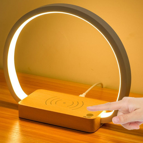 Círculo Led Lámpara De Mesa Base De Madera 3 En 1 Altavoz