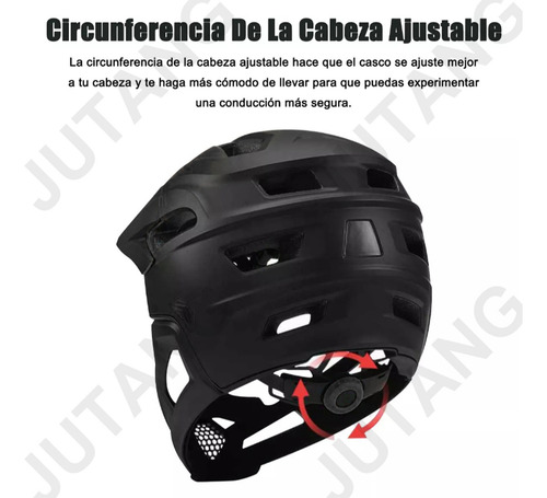 Jutang Casco De Bicicleta De Montaña Ajustable, Visera Extraíble,, Transpirable Y Ligero, Ideal Para Ciclismo Urbano Y De Montaña Soporte Barbilla Desmontable Negro