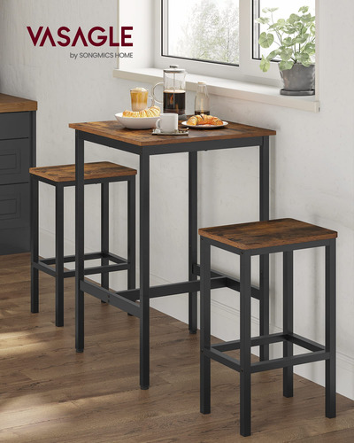 Mesa Alta Cuadrada Para Bar 60 X 60 X 92 Cm Marrón Rústico