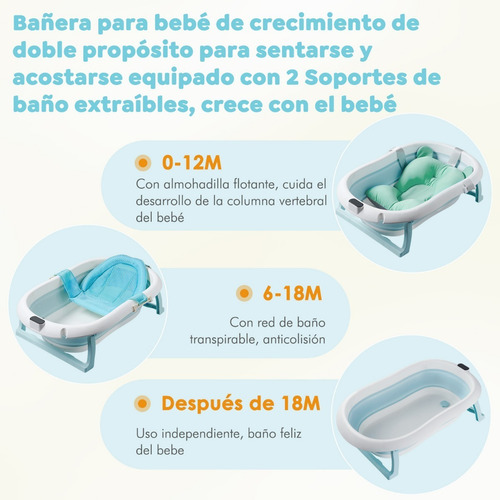 Bañera Tina Plegable Con 2 Cojín Para Bebés Recién Y Nacidos